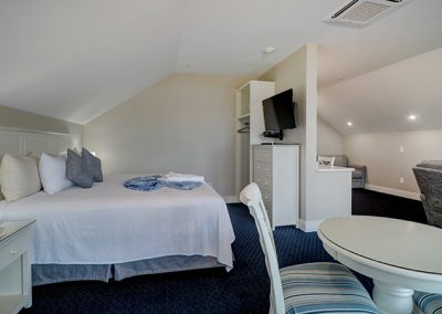 King bed, second TV and closet.