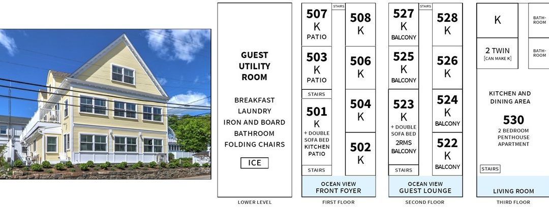 Photo and layout diagram of Sea Chambers’ Inn Building, 2026 edition