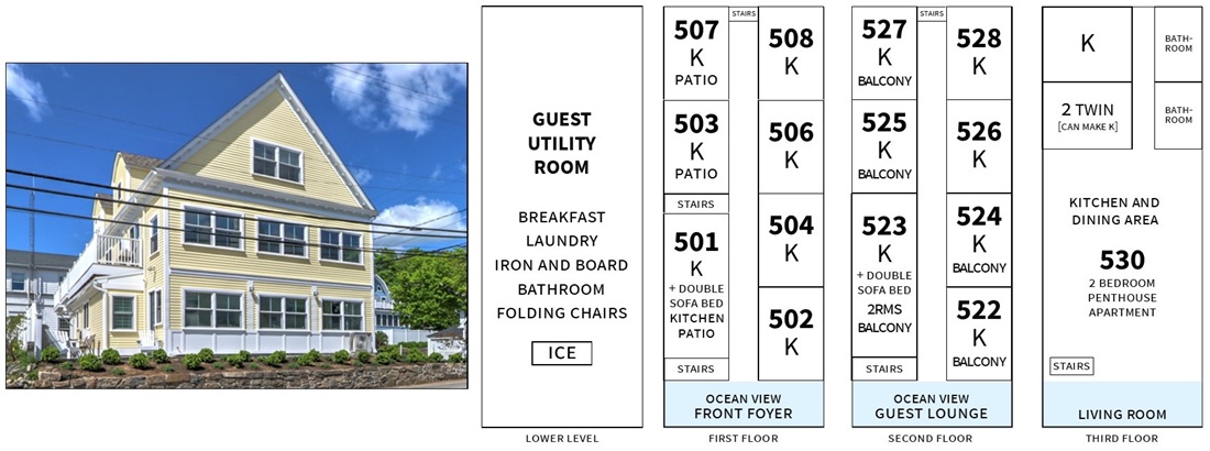 Photo and layout diagram of Sea Chambers' Inn Building, 2026 edition